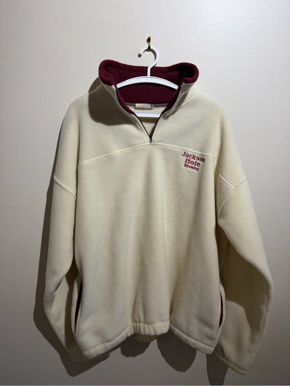 Vintage Jackson Hole Wyoming Jemco Fleece White Red L/XL Made In The USA